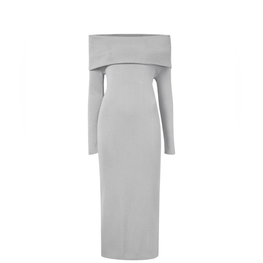 MM Lafleur The Lalita Dress Silver Gray Silk Jersey Knit Midi Slit Dress Small - Picture 2 of 9
